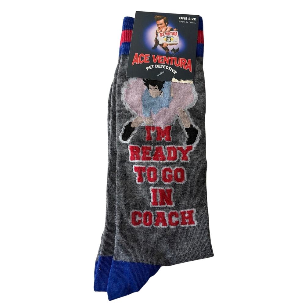 Ace Ventura novelty socks sz 7-12 gray Put me in Coach collect Movie nostalgia